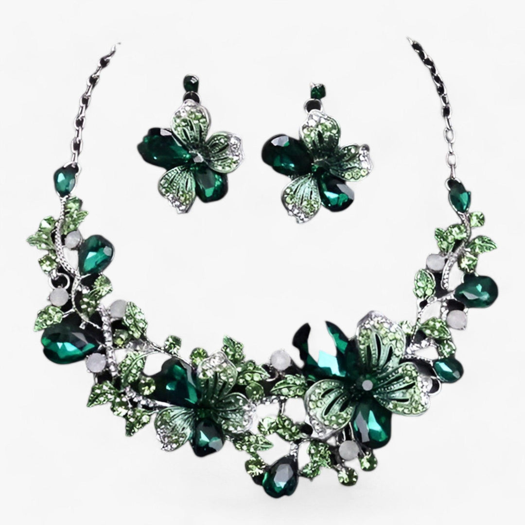 Bridal jewellery set with Enamel Flowers - Fleur-Green-The Livary