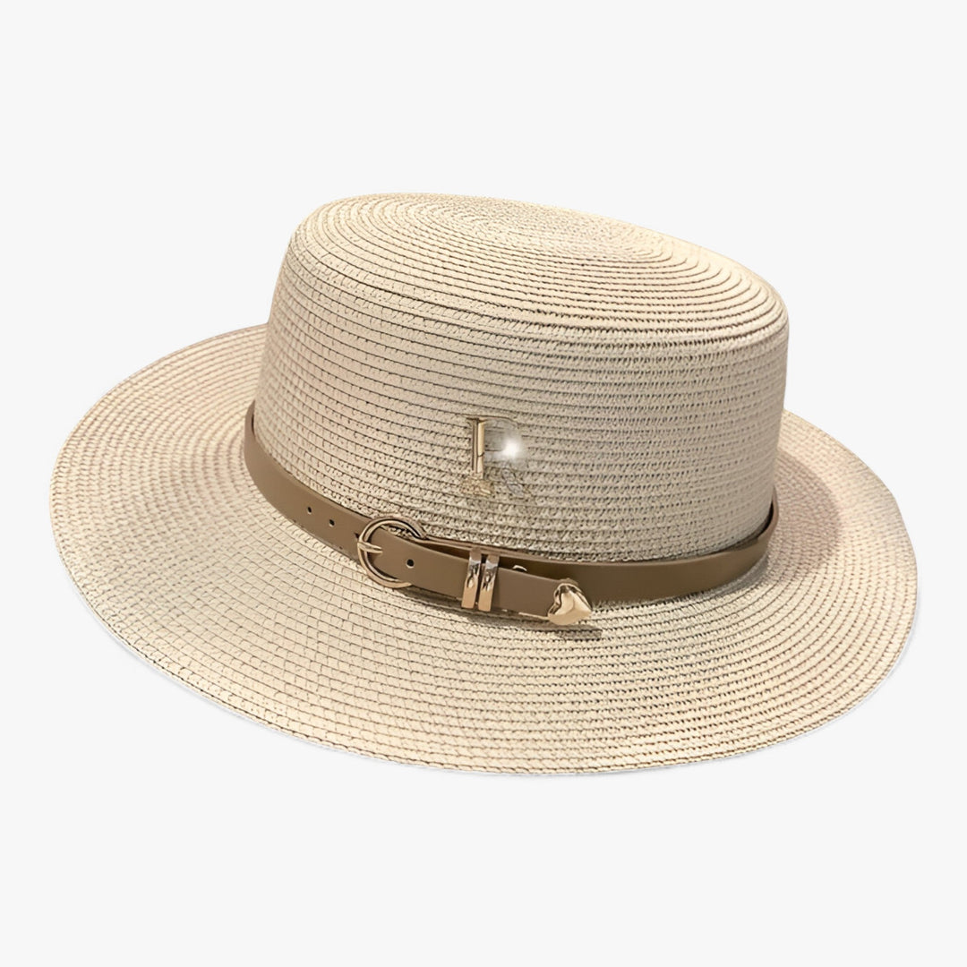 Ladies' straw hat with a flat crown – Aurelle-Beige-The Livary