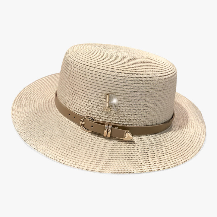 Ladies' straw hat with a flat crown – Aurelle-Beige-The Livary