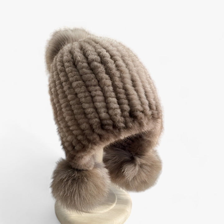 Luxury Fur Hat by Wezel with Fox Fur Pom Pom - Valeria-Light chestnut brown-Elastic band-The Livary