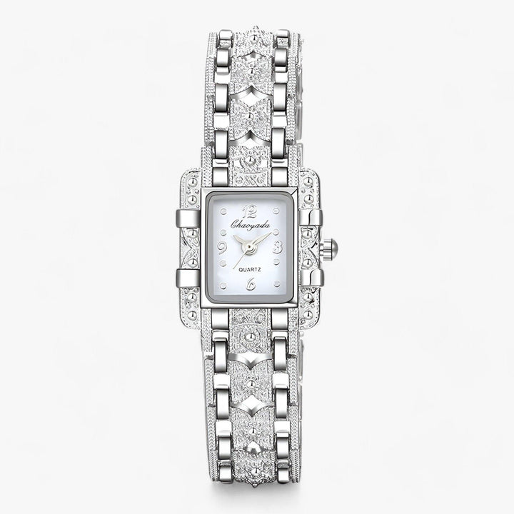Stylish Watch with Rectangular Dial and Crystals - Camille-White-The Livary