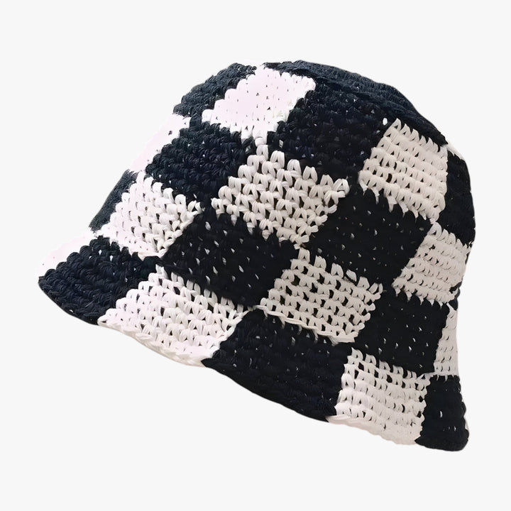 Crocheted ladies' fisherman's hat with check pattern – Faye-Black White-The Livary