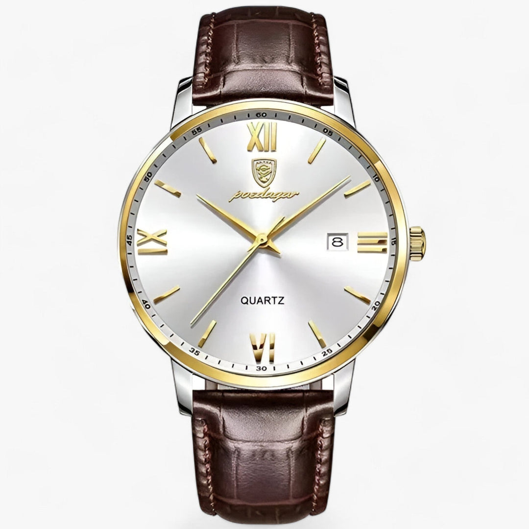 Luxury Men's Watch with Leather Strap – Adrien-Gold White-The Livary
