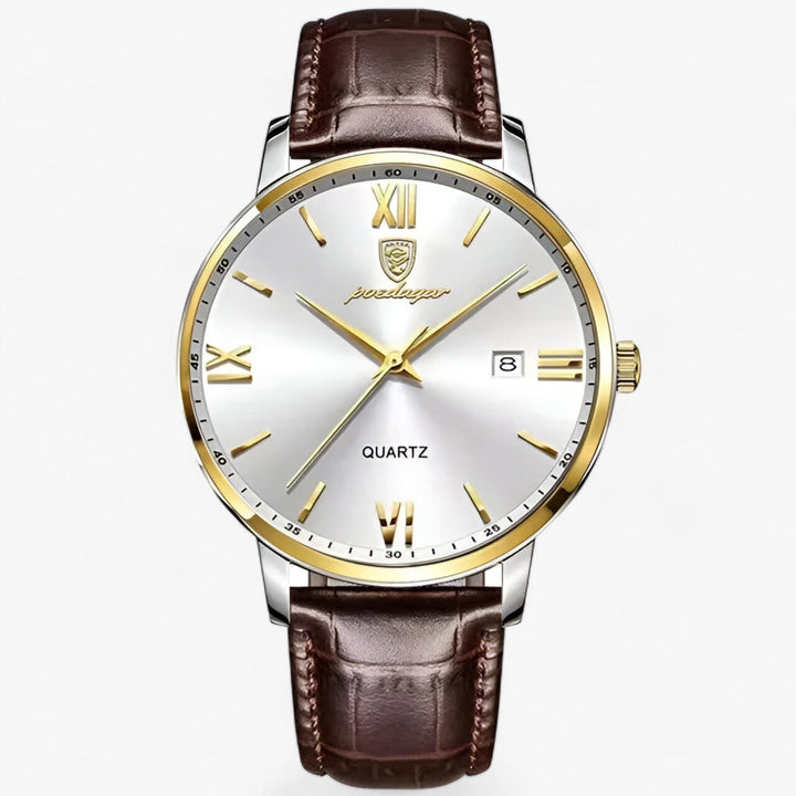 Luxury Men's Watch with Leather Strap – Adrien-Gold White-The Livary