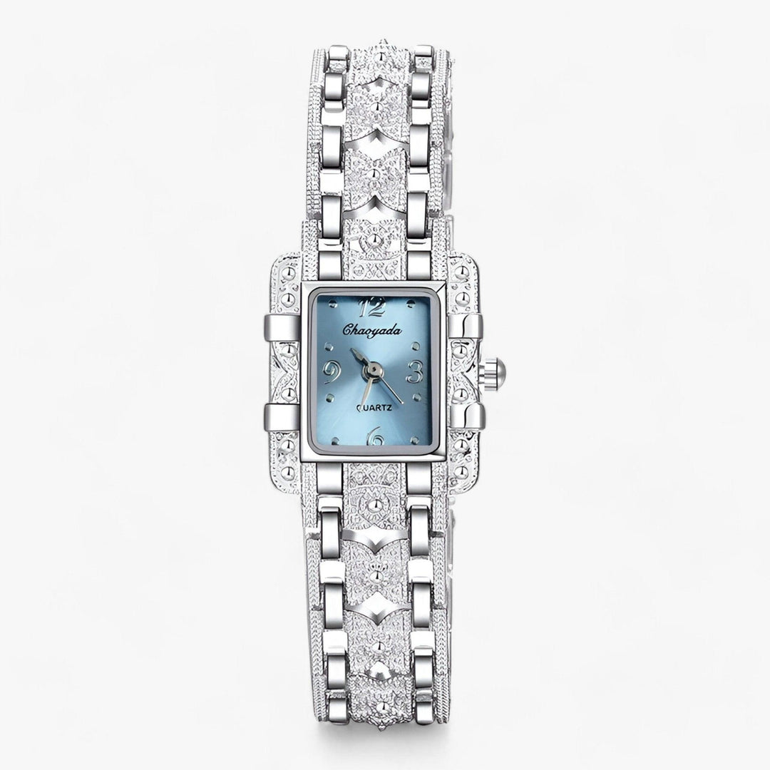 Stylish Watch with Rectangular Dial and Crystals - Camille-Blue-The Livary