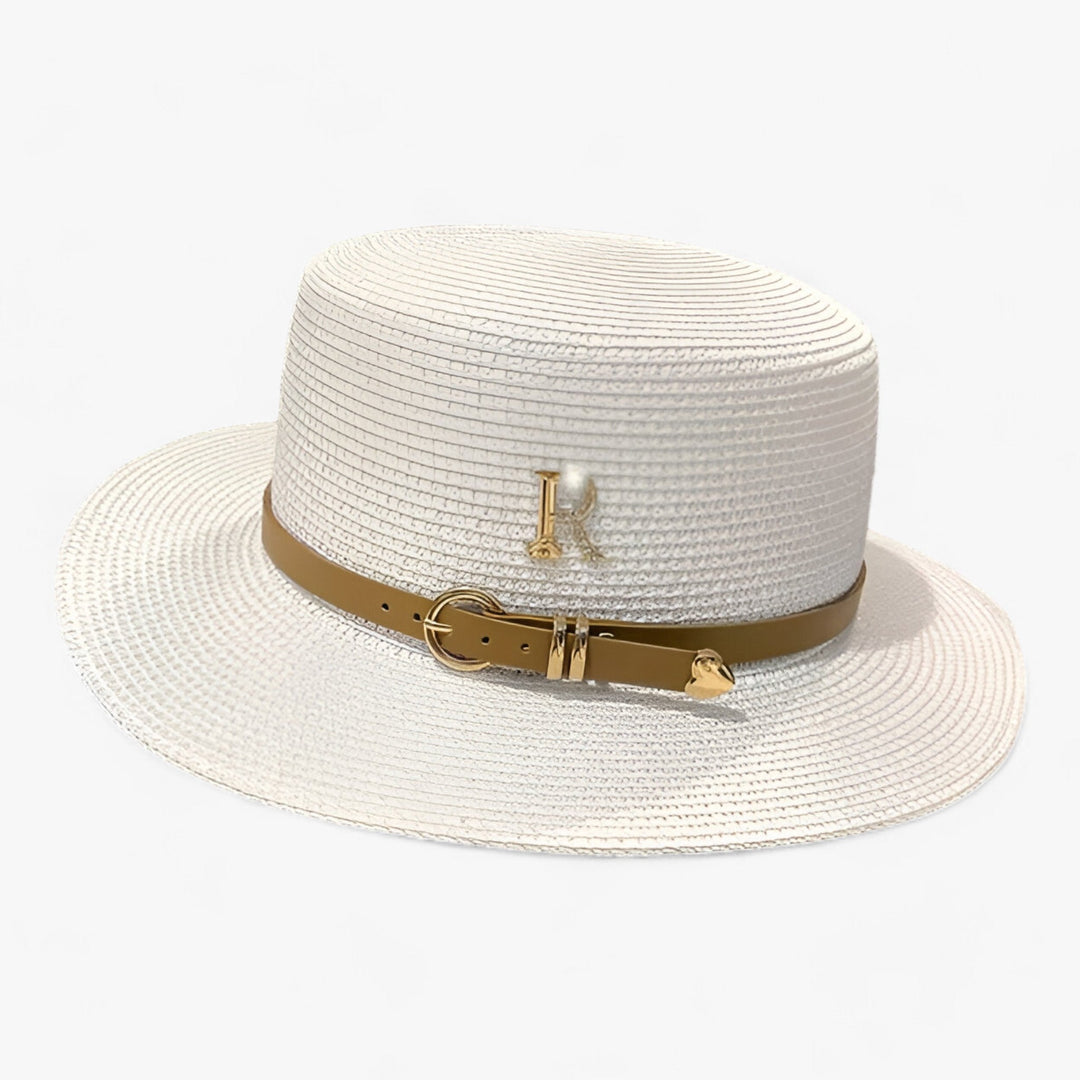 Ladies' straw hat with a flat crown – Aurelle-White-The Livary