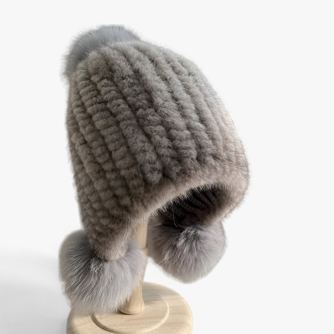 Luxury Fur Hat by Wezel with Fox Fur Pom Pom - Valeria-Gray 1-Elastic band-The Livary