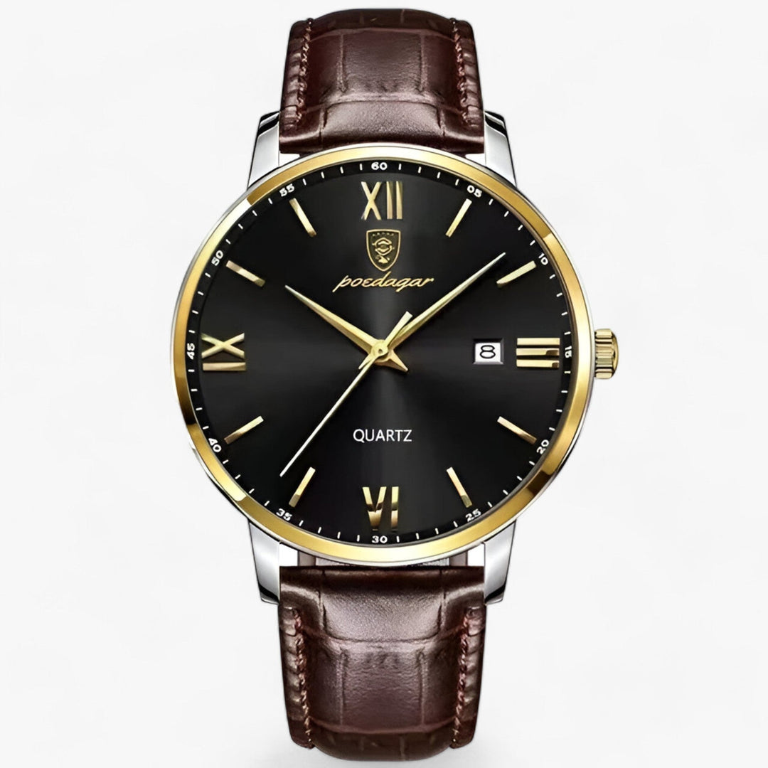 Luxury Men's Watch with Leather Strap – Adrien-Gold Black-The Livary