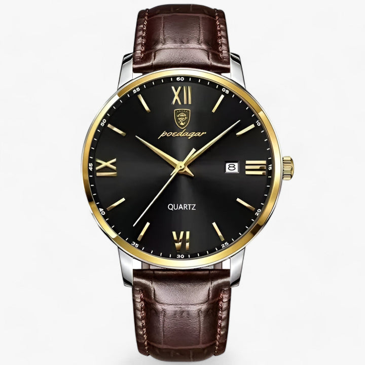 Luxury Men's Watch with Leather Strap – Adrien-Gold Black-The Livary