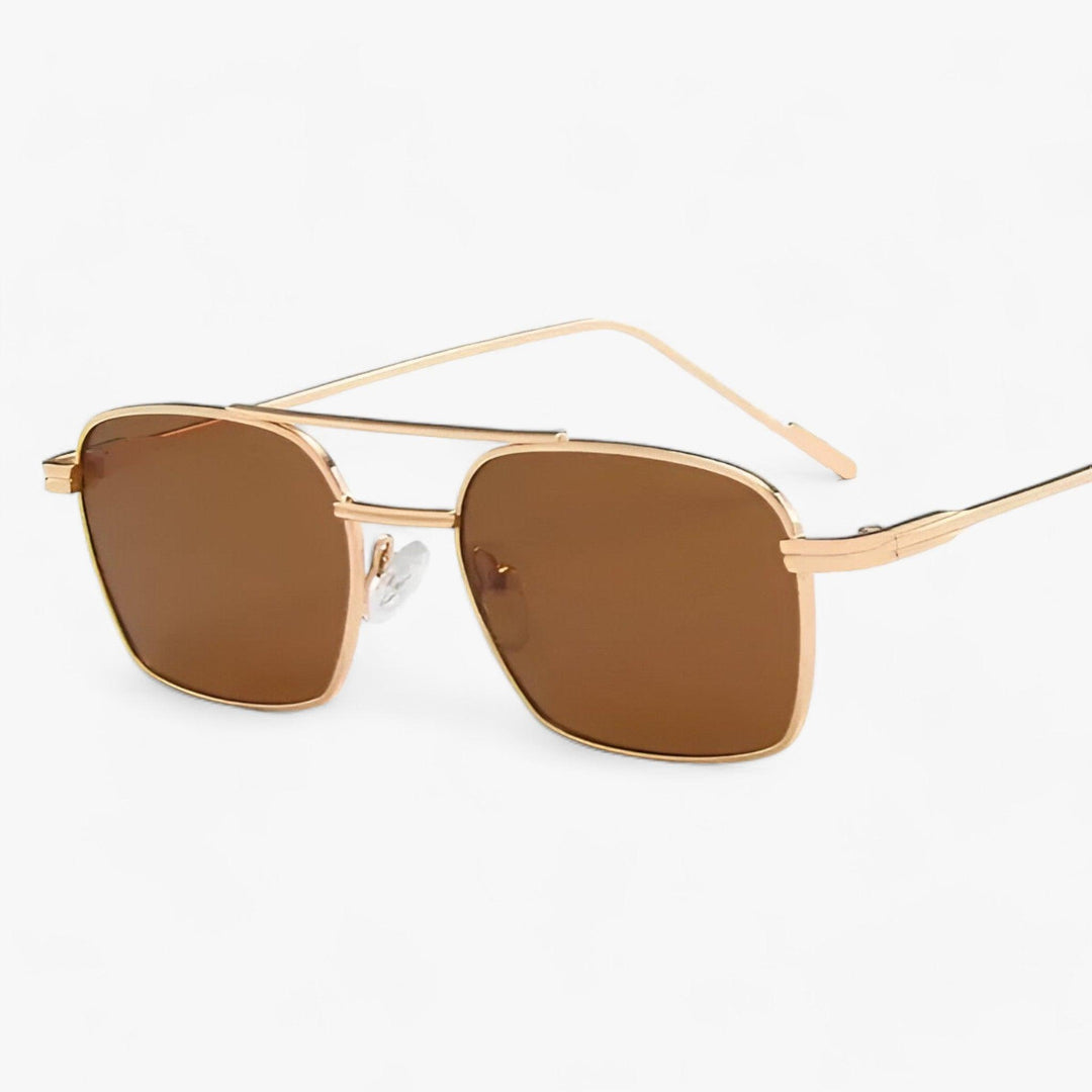 Vintage Unisex Sunglasses with Double Bridge – Aero-Gold Brown-The Livary