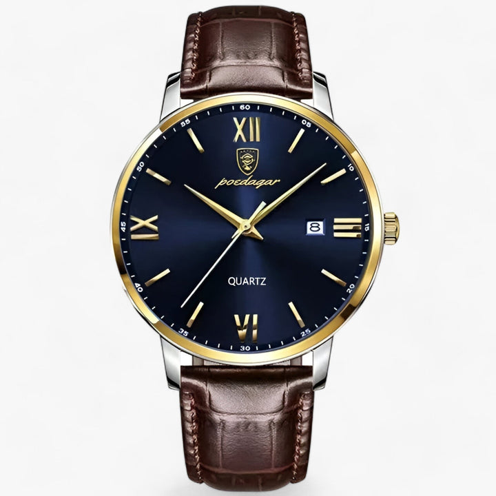 Luxury Men's Watch with Leather Strap – Adrien-Gold Blue-The Livary
