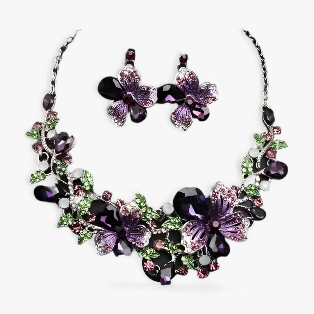 Bridal jewellery set with Enamel Flowers - Fleur-Purple-The Livary