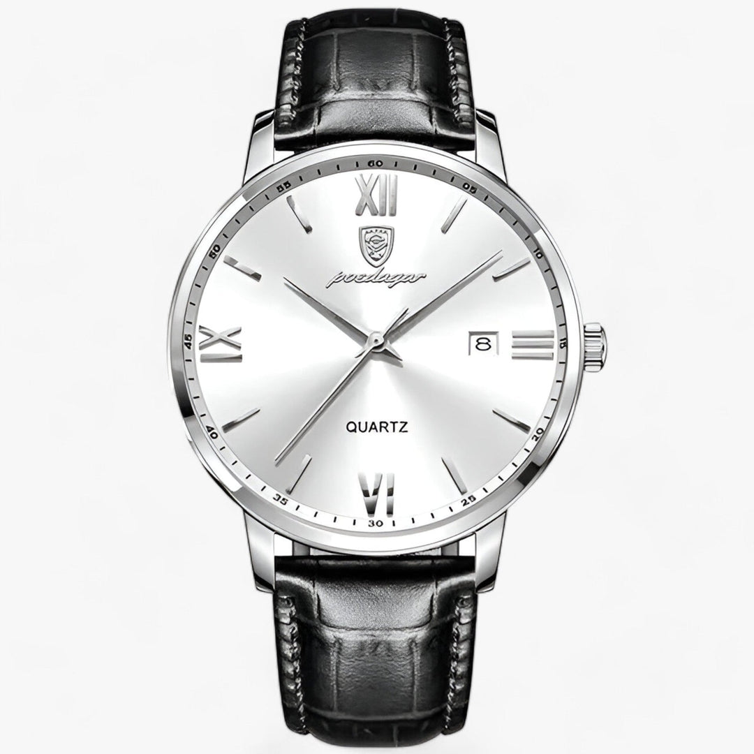 Luxury Men's Watch with Leather Strap – Adrien-Silver White-The Livary