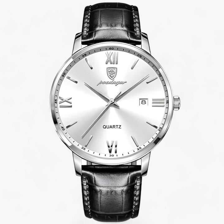 Luxury Men's Watch with Leather Strap – Adrien-Silver White-The Livary