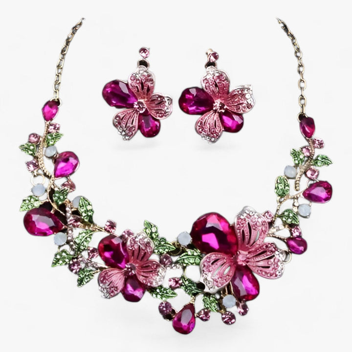 Bridal jewellery set with Enamel Flowers - Fleur-Pink-The Livary