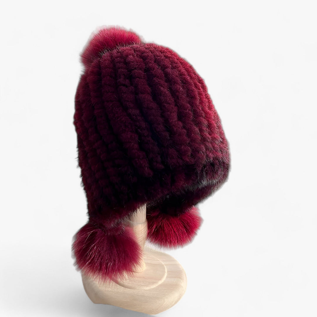 Luxury Fur Hat by Wezel with Fox Fur Pom Pom - Valeria-Wine red-Elastic band-The Livary