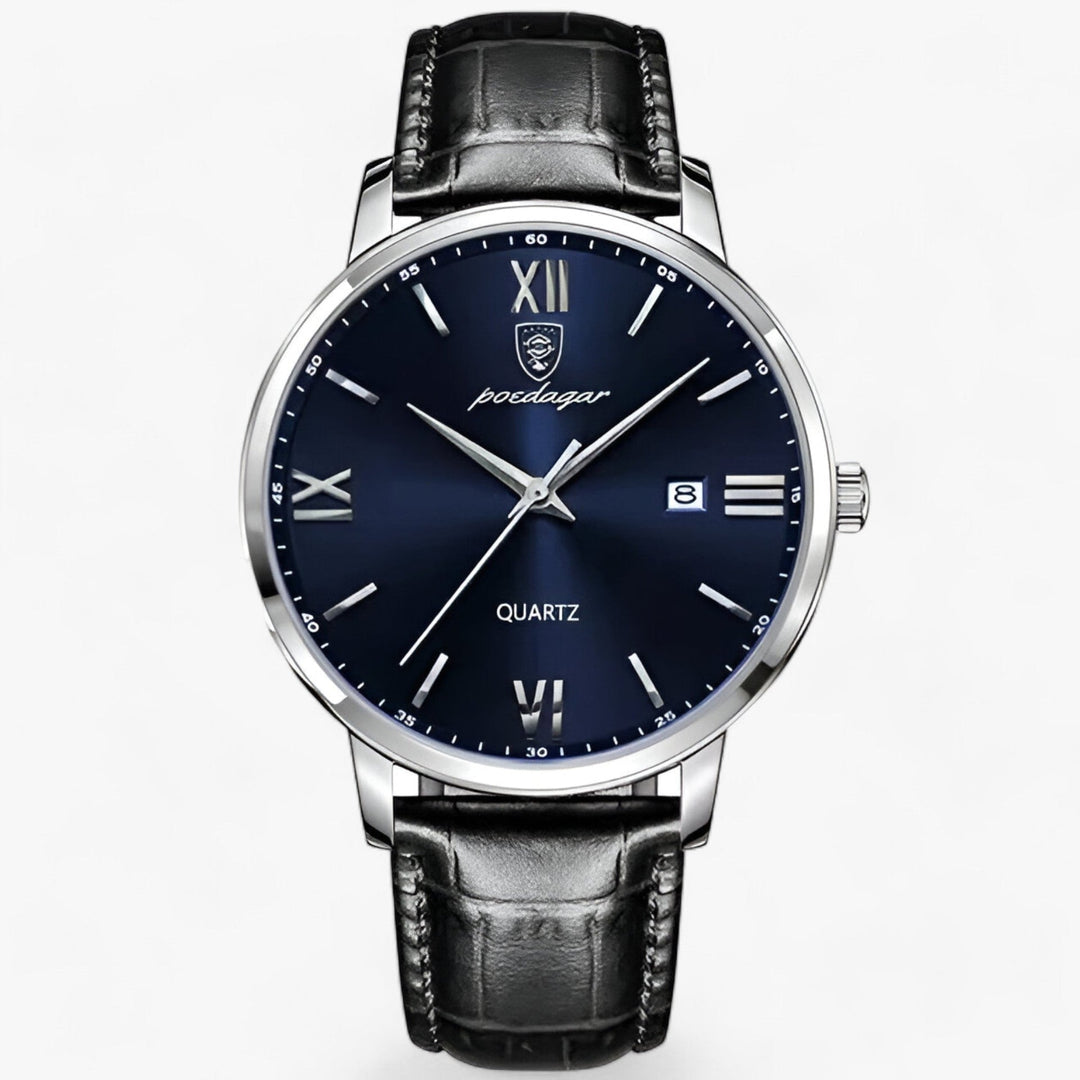 Luxury Men's Watch with Leather Strap – Adrien-Silver Blue-The Livary