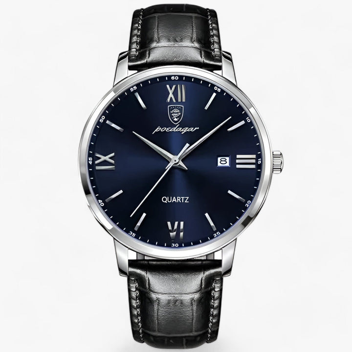 Luxury Men's Watch with Leather Strap – Adrien-Silver Blue-The Livary