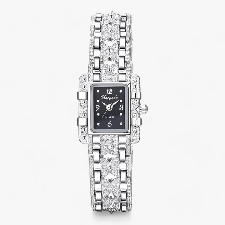 Stylish Watch with Rectangular Dial and Crystals - Camille-Black-The Livary