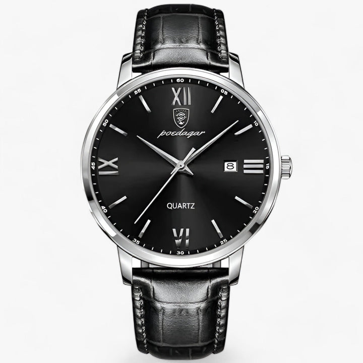 Luxury Men's Watch with Leather Strap – Adrien-Silver Black-The Livary