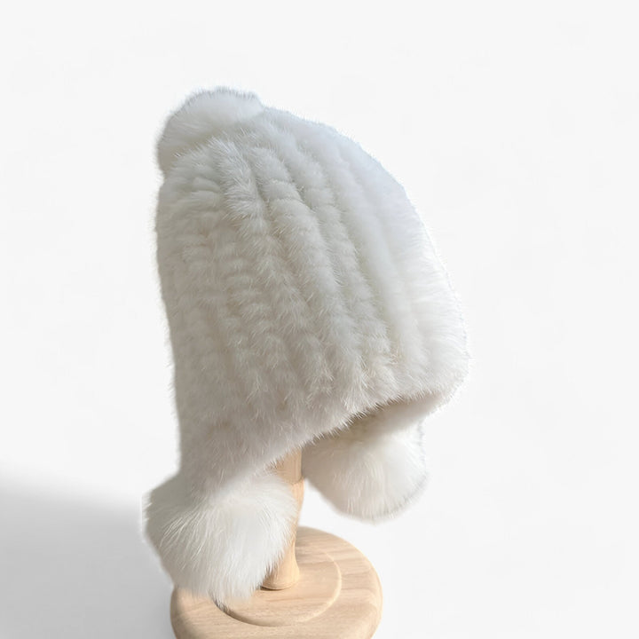 Luxury Fur Hat by Wezel with Fox Fur Pom Pom - Valeria-White-Elastic band-The Livary