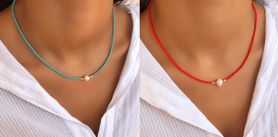 Refined Pearl Necklace (Buy 1 Get 1 Free) - Luxury Pearl-Turquoise + red (1+1 free)-The Livary