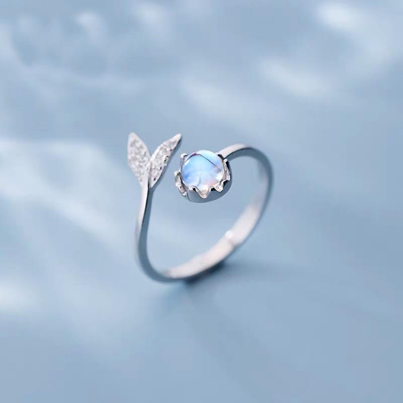 Adjustable Dolphin Tail Ring with Blue Zirconia - Nerina-The Livary