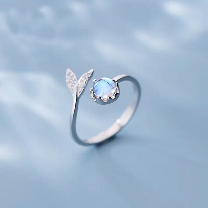Adjustable Dolphin Tail Ring with Blue Zirconia - Nerina-The Livary