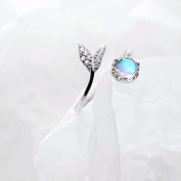 Adjustable Dolphin Tail Ring with Blue Zirconia - Nerina-The Livary