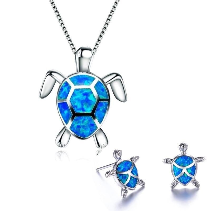 Ocean Wonder Turtle Set with Necklace and Earrings - Mila-Blue-The Livary