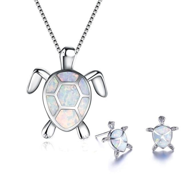 Ocean Wonder Turtle Set with Necklace and Earrings - Mila-White-The Livary