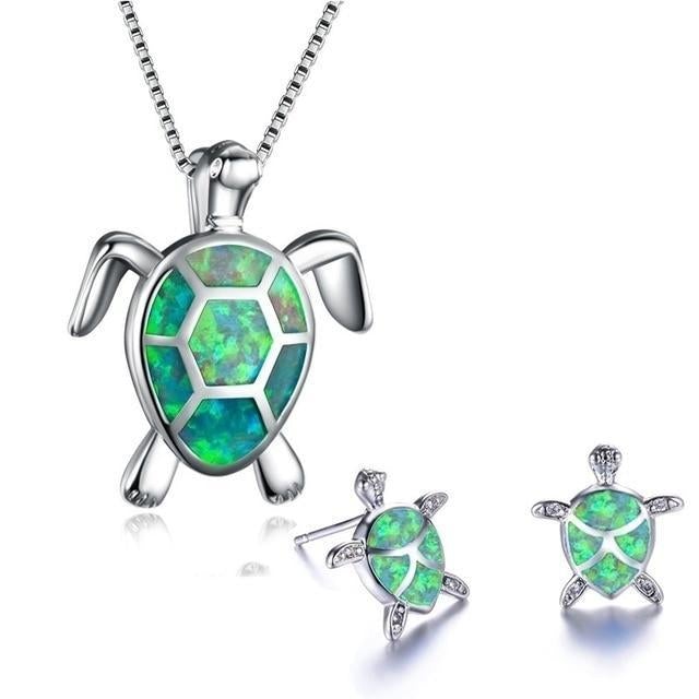 Ocean Wonder Turtle Set with Necklace and Earrings - Mila-Green-The Livary