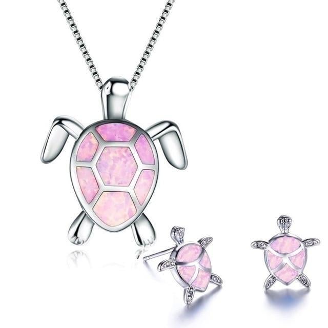 Ocean Wonder Turtle Set with Necklace and Earrings - Mila-Pink-The Livary