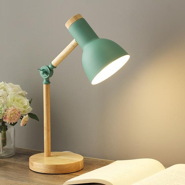Wooden Scandinavian Table Lamp - LumiNord-Green-The Livary