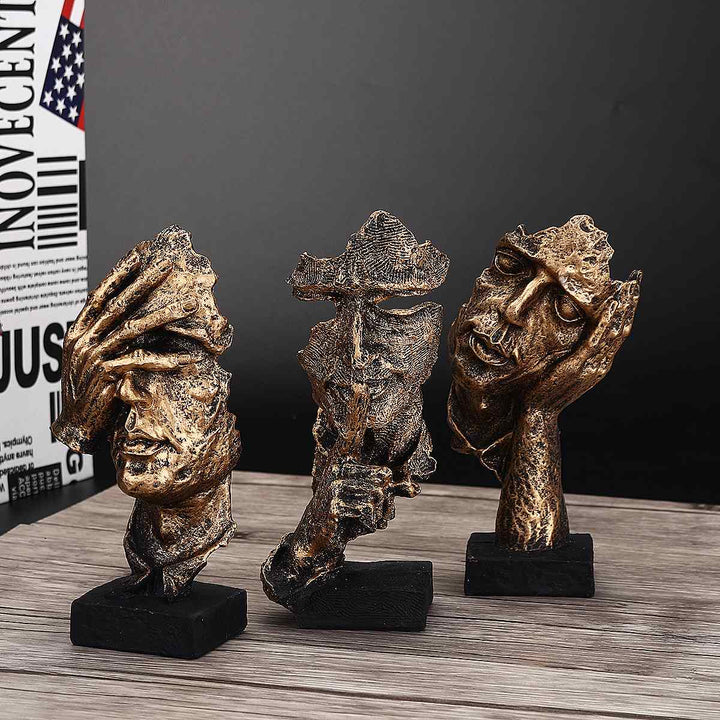 Abstract Golden Sculpture – Soren-Set of 3-The Livary