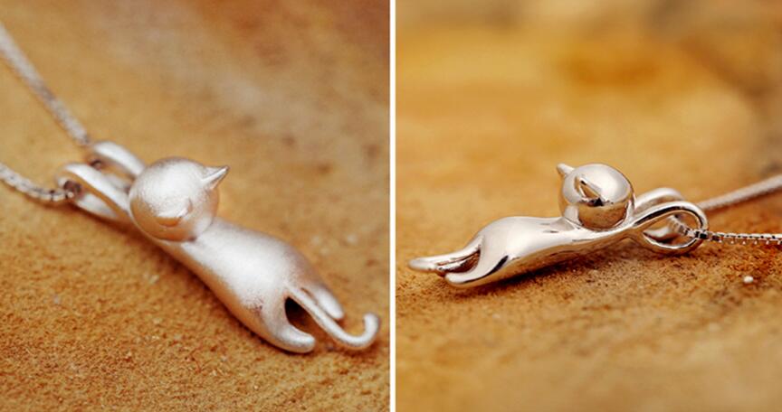 Silver Playful Cat Necklace - Miyu-The Livary