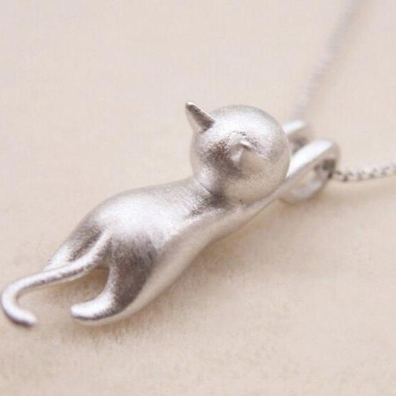Silver Playful Cat Necklace - Miyu-The Livary