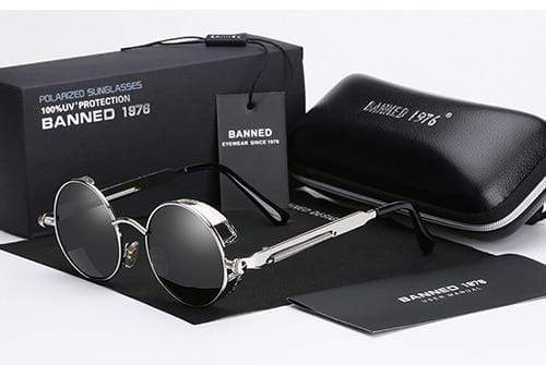 Retro Round Polarised Steampunk Sunglasses – Argo-Silver-The Livary