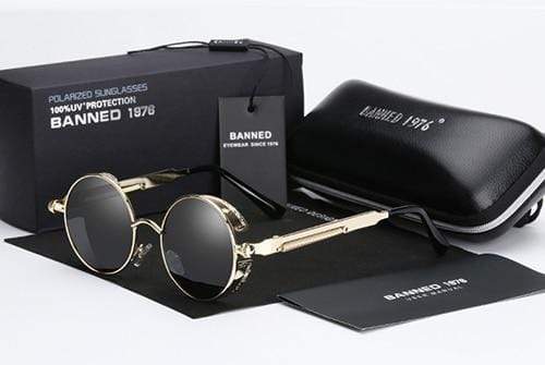 Retro Round Polarised Steampunk Sunglasses – Argo-Gold Black-The Livary