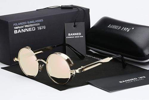 Retro Round Polarised Steampunk Sunglasses – Argo-Gold Pink-The Livary