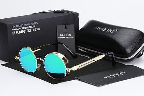 Retro Round Polarised Steampunk Sunglasses – Argo-Gold Green-The Livary