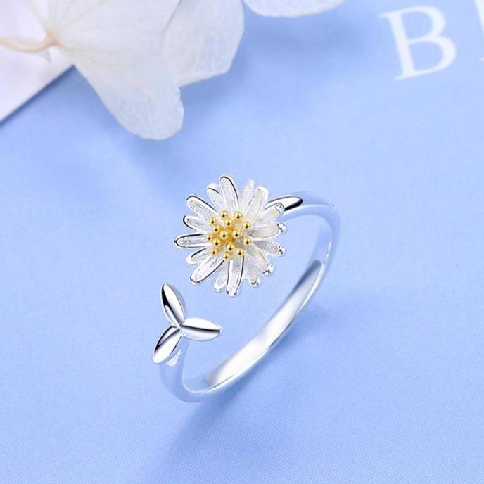 Adjustable Silver Sunflower Ring - Helios-The Livary