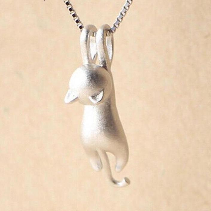 Silver Playful Cat Necklace - Miyu-The Livary