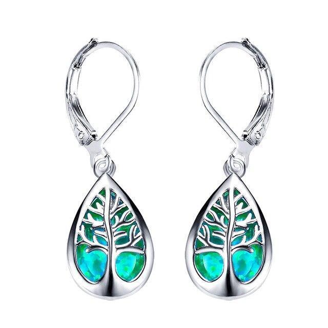 Silver Tree of Life Earrings with Opal - Mireille-Green-The Livary