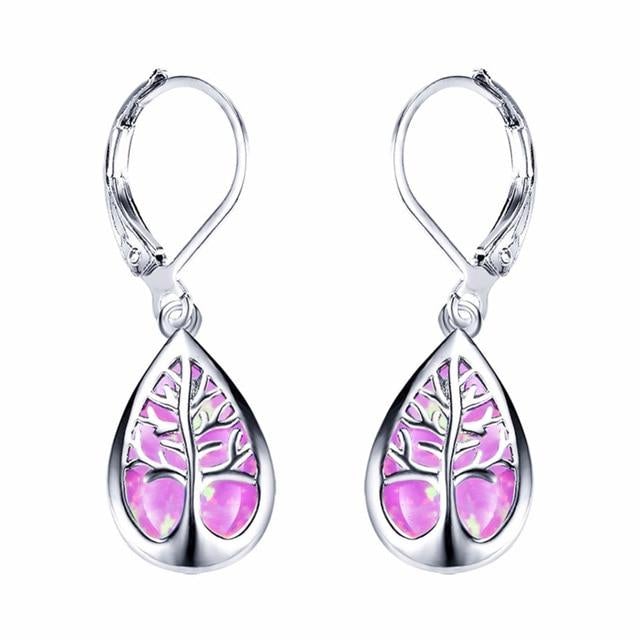 Silver Tree of Life Earrings with Opal - Mireille-Purple-The Livary