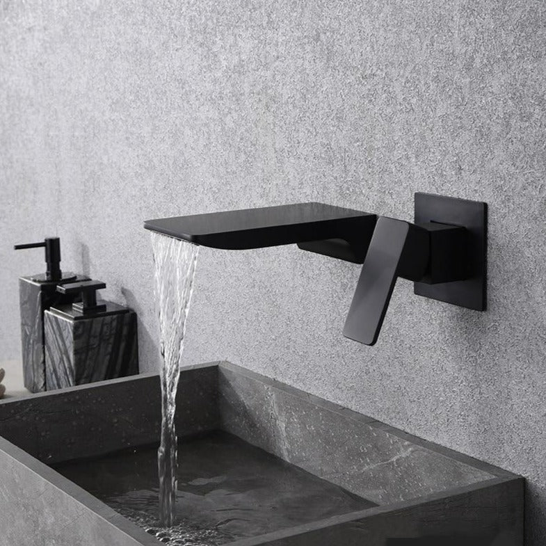 Sensor Wall Tap with Waterfall Outlet – Fluxis-Black-The Livary