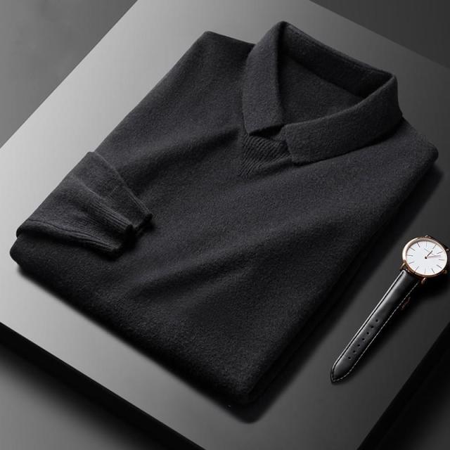 Cashmere Polo Sweater - LuxeRetro-Black-S-The Livary