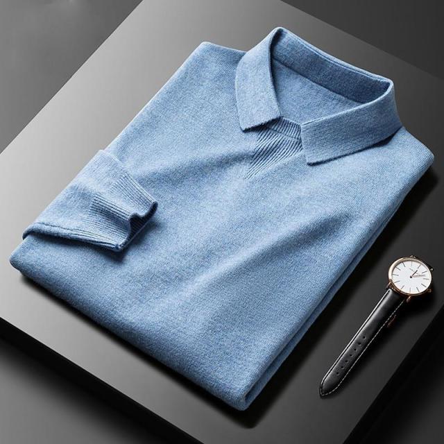 Cashmere Polo Sweater - LuxeRetro-Pastel blue-S-The Livary