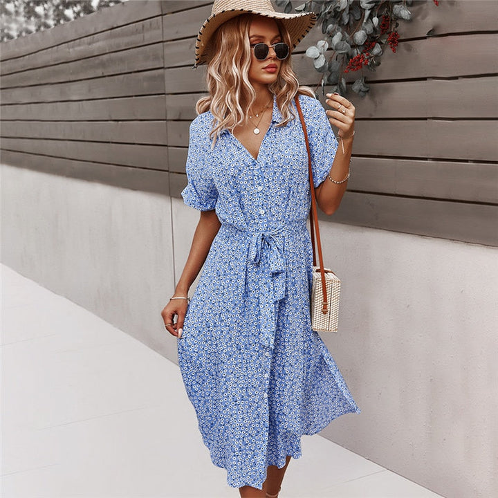 Boho Flower Midi Dress - Isla-Blue-S-The Livary