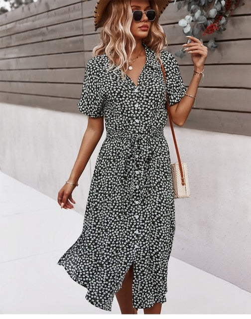 Boho Flower Midi Dress - Isla-Black-S-The Livary